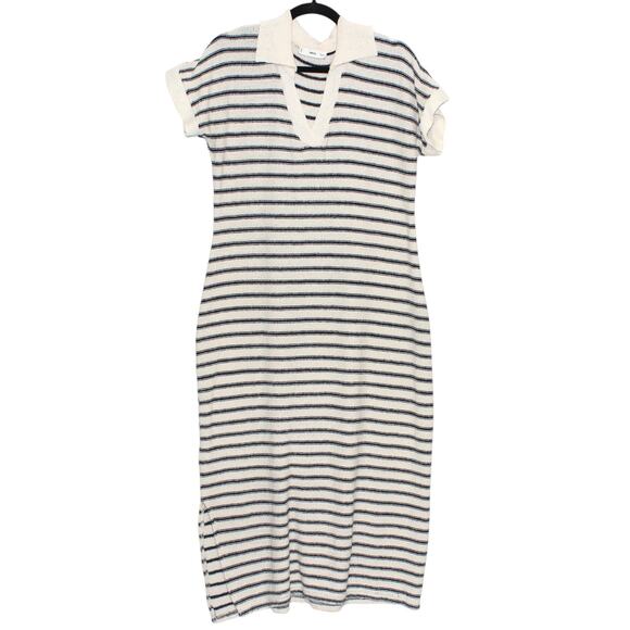 Mango MNG Striped Navy & Cream Maxi Knit Dress Size Large - Picture 2 of 7